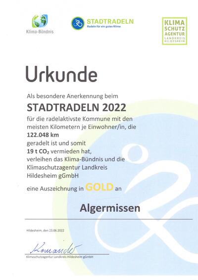 Urkunde STADTRADELN 2022