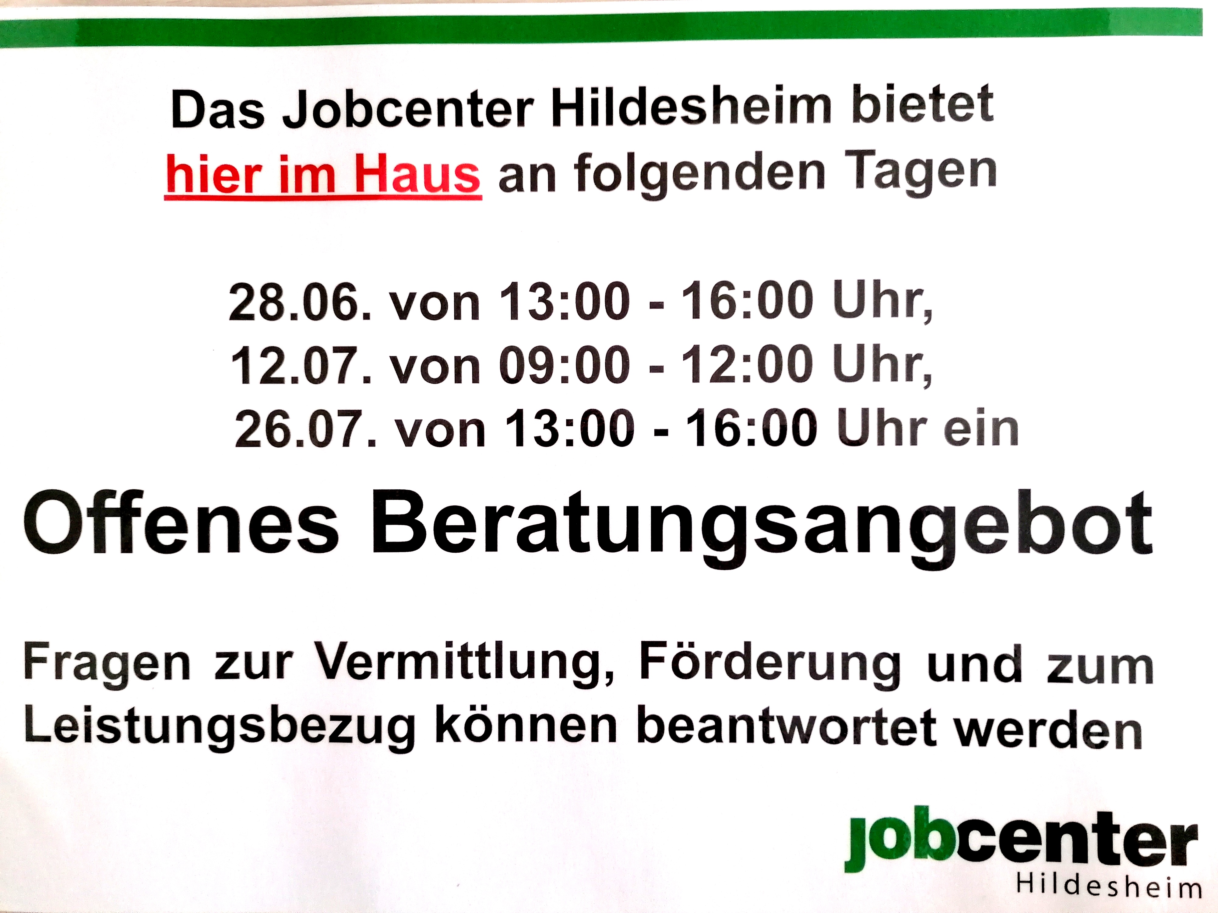 Offenes Angebot vom Jobcenter Hildesheim
